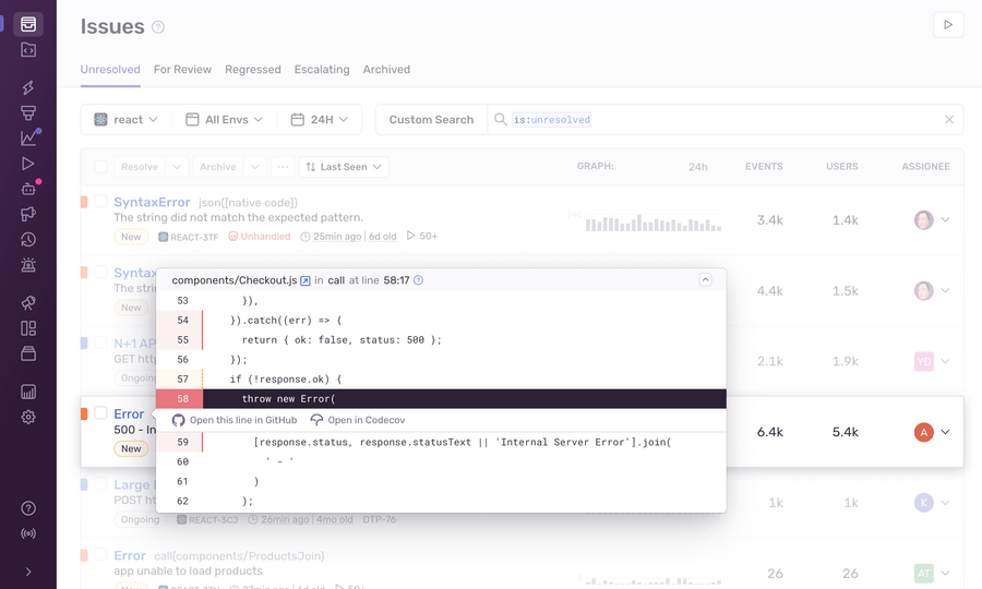 Error monitoring screenshot
